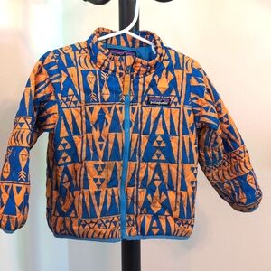 Patagonia 2T synthetic down jacket, orange and blue